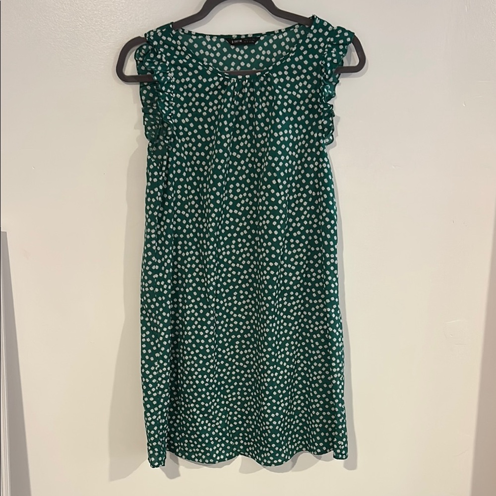 SHEIN ruffle sleeve Green Floral Dot Sleeveless Dress